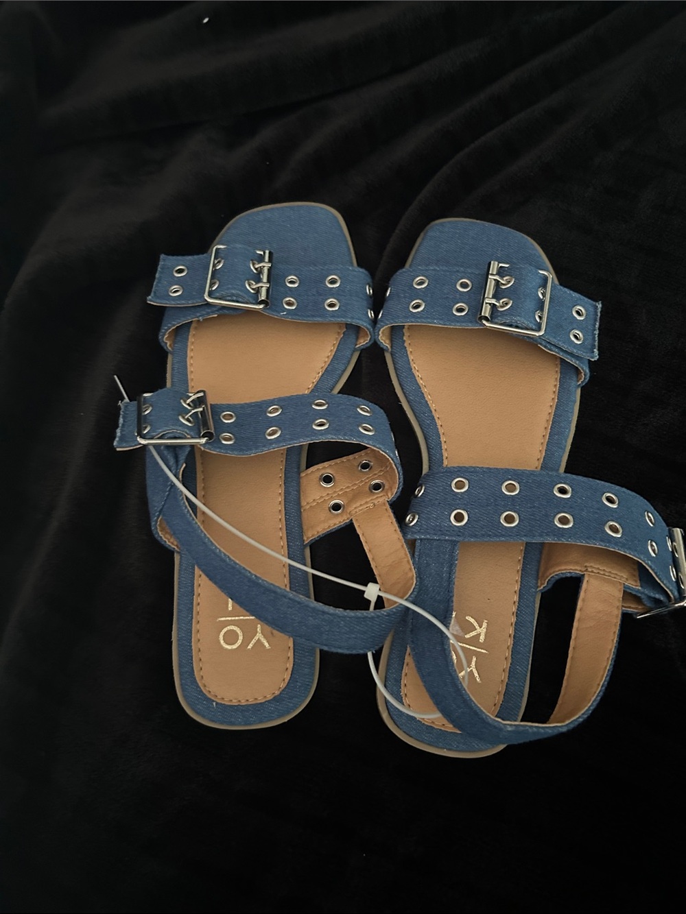 Yoki Blue Buckle Eyelet Strap Sandals